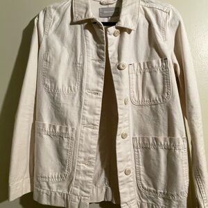Everlane classic beige denim jacket in XS but runs large.